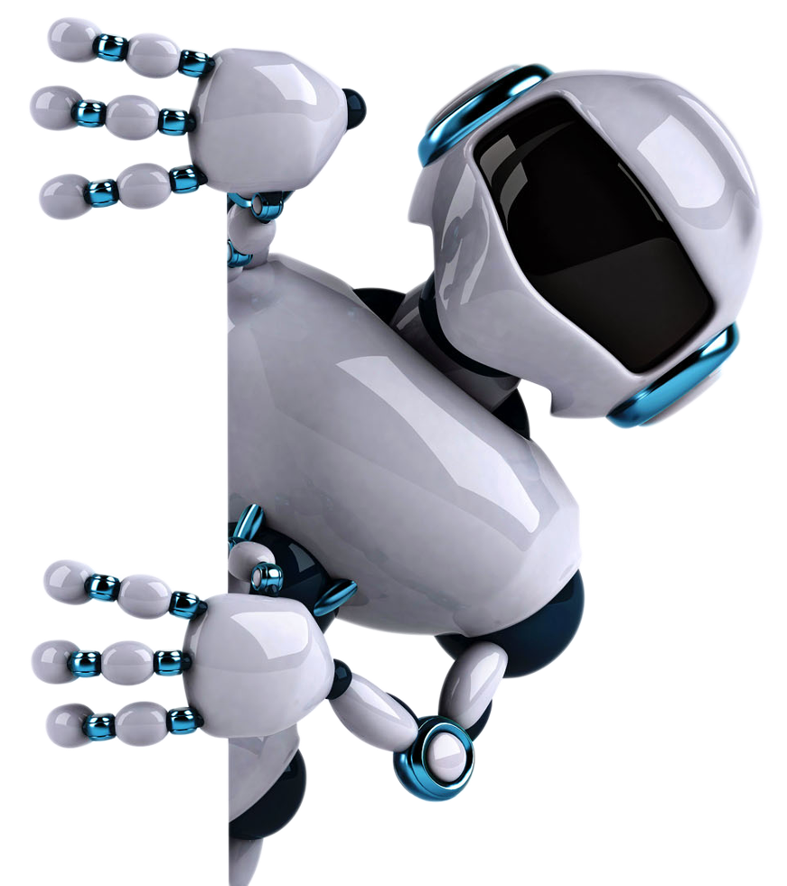 Ava robot peeking around a glass divider